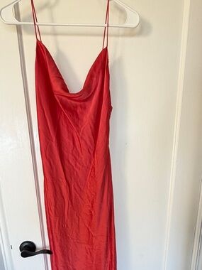 Alice + Olivia Satin Cowl Neck Dress, Coral, 4